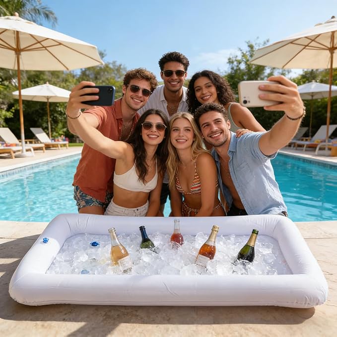 2-Pack Inflatable Serving Bar, Ice Buffet Cooler Tray for Food & Drinks | 53x25in. Fill with ice to keep food & drinks cold. For BBQ, picnic & pool parties. Inflatable buffet cooler containers.
