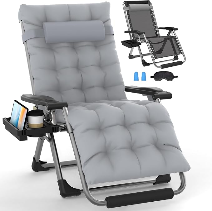 Slendor Oversized Zero Gravity Chairs XL,29in Padded Reclining Chair, Black | Recliner Lounge Chair, Folding Anti Gravity Chairs w/Aluminum Alloy Lock, Headrest, Cup Holder, Support 440lbs,for Lawn Patio