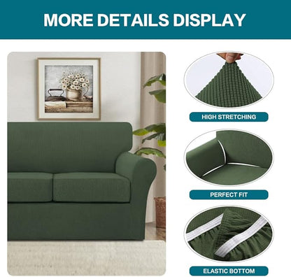 Turquoize 4 Piece Sofa Covers for 3 Cushion Couch Sofa Slipcover Soft Couch Cover for Dogs-Washable Sofa Furniture Covers with 3 Individual Large Cushion Covers (XL Sofa, Bronze Green)