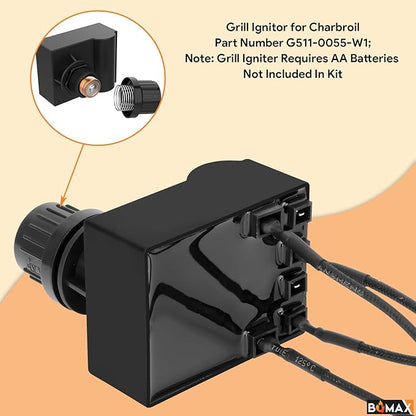 BQMAX G511-0055-W1 Ignition for Charbroil Grill Ignitor Replacement Kit, Electronic Ignition Module and 2 Push Grill Igniters Button with Wires for Charbroil Surefire Ignition Systems, 4 Outlets
