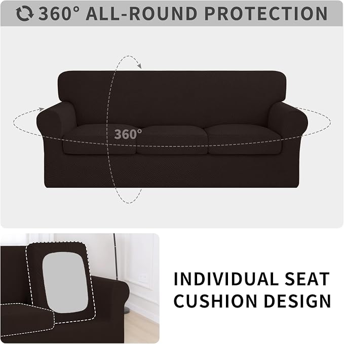 ISSUNTEX 2 Pieces High Stretch Thicken Chair Couch Covers, Soft Sofa Slipcover for 1 Separate Cushion Couch, Jacquard Fabric Elastic Sofa Cover Furniture Protector for Dogs (Chair, Chocolate)
