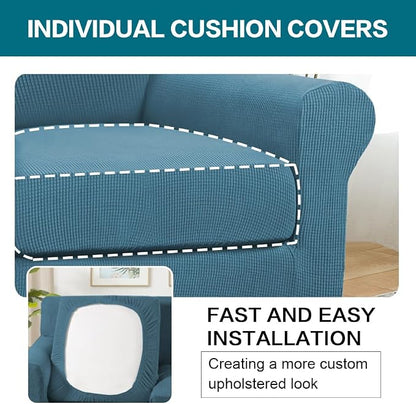 Turquoize 2 Piece Chair Covers Armchair Slipcovers for Living Room Armchair Sofa Cover with Individual Cushion Covers Feature Jacquard Fabric (Chair, Storm Blue)