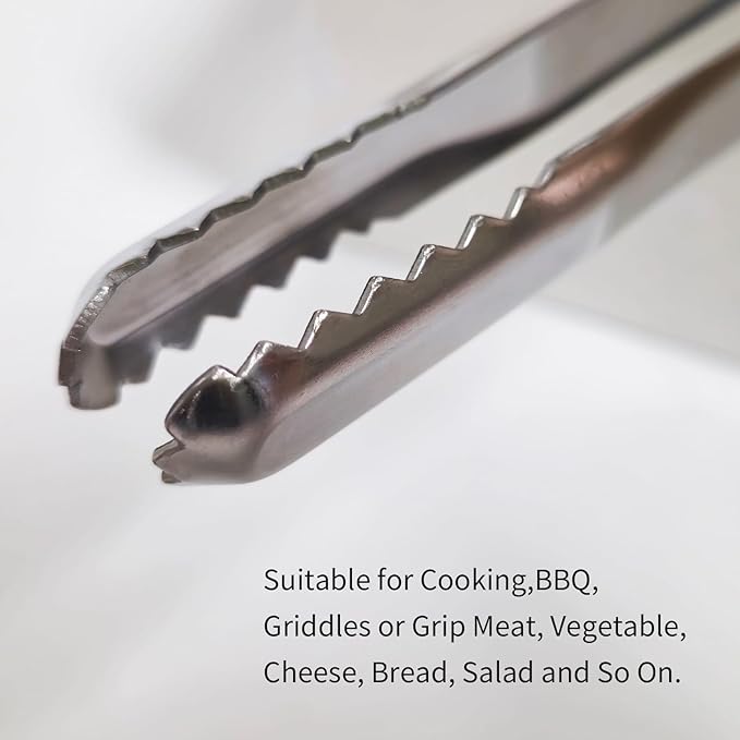 COELO [2-Pack] Stainless Steel Kitchen Metal Tongs Set, Serrated Design Barbeque Grilling Tool Baking Cooking Serving Utensil Great for Samgyeopsal Korean BBQ Grill, 10-Inch, Silver