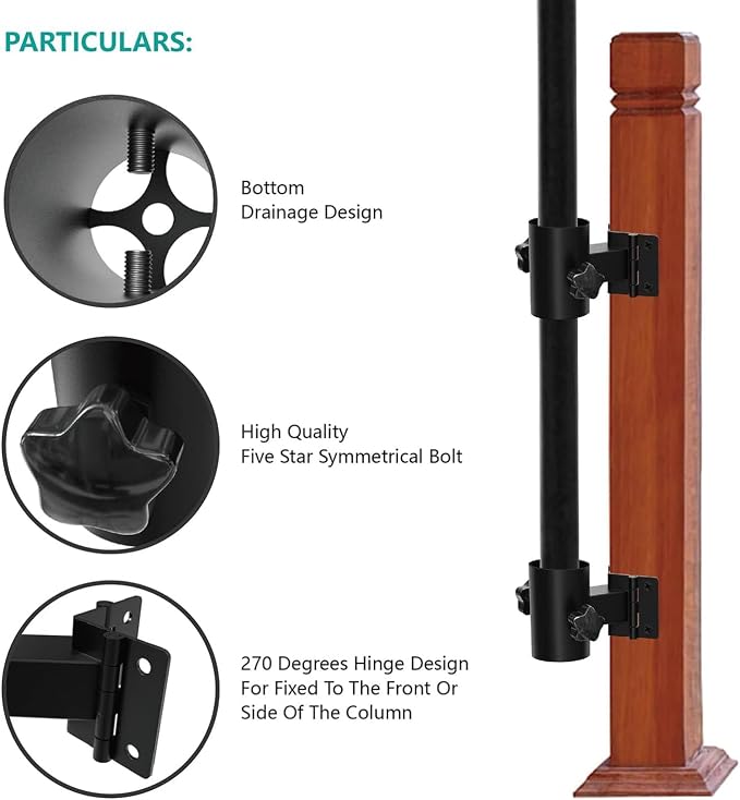 Stainless Steel Deck Umbrella Mount,Heavy Duty Patio Umbrella Holder for Deck Railing (Fit Max OD 2 Inch),Can Be Installed at Right Angles or Flat Surfaces,Black