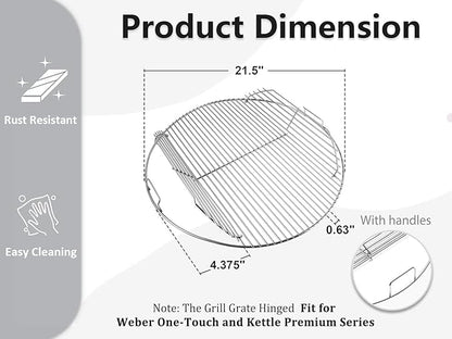 22-inch Stainless Steel Cooking Grate Hinged for 7436 Weber Grill Grates Round Hinged, Non-Stick Reliable Grill Grate Replacement Parts for Weber One-Touch and Kettle Premium Series