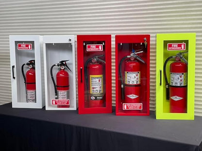Fire Extinguisher Mount for Wall & Surface - Break Glass Window, 22 Gauge Steel, USA Made - Fire Extinguisher Cabinet Storage w/Metal Handle for Indoor & Outdoor Use - White