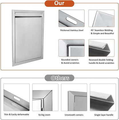 JIE JIN BBQ Access Door 17" W X 24" H Outdoor Kitchen Doors Single Door Thickened 304 Stainless Steel Outdoor Kitchen Accessories Door for Indoor/Outdoor Kitchen Outdoor Cabinet BBQ Island