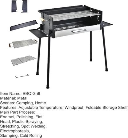 Foldable Large Charcoal Barbecue, Heavy Duty Portable Outdoor Barbecue with Adjustable Vents & Side Shelves, Camping Cooker for Patio, Backyard, Picnic, Tailgating, 5-16 People Use Black