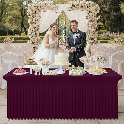 Smiry 2 Pack Spandex Elastic Fitted Table Cloth Skirt for 8FT Table | Stretch Washable Table Cloth, Banquet Table Cover for Wedding, Party, Indoor & Trade Shows, (Jujube Red, 96Lx30Wx30H)
