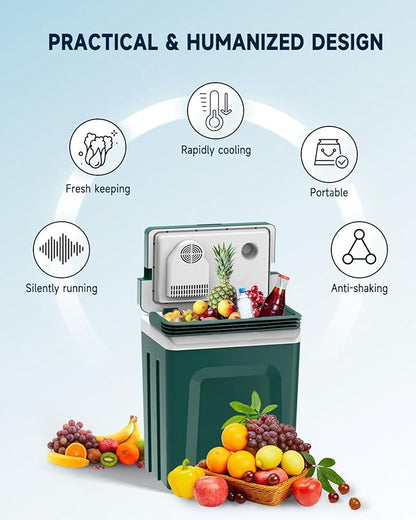 SubSun 27 Quart Electric Cooler and Warmer with Handle, Portable Thermoelectric Fridge, Car Fridge Cooler with 12V DC & 110 AC for Camping, Travel & Picnics, Green