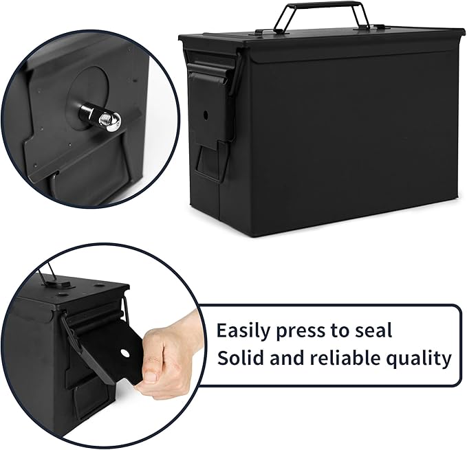 GUGULUZA Metal Ammo Can 30 50 Cal, Waterproof Airtight Ammo Containers Case | Heavy-Duty Ammunition Storage Case Military Container, Lockable Box w/Flip Top for Long-Term Storage Bullet, 30Cal and 50 Cal