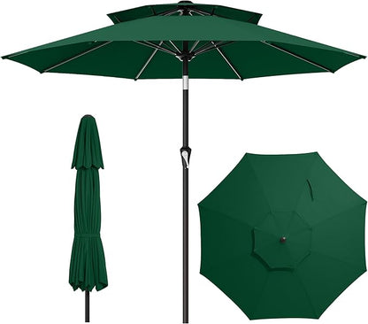 AreShark 10ft 2 Tiers Patio Umbrella - Outdoor Umbrella Waterproof UV Protection, Market Table Umbrella w/Push Button Tilt&Crank for Pool, Porch, Garden(Dark Green)