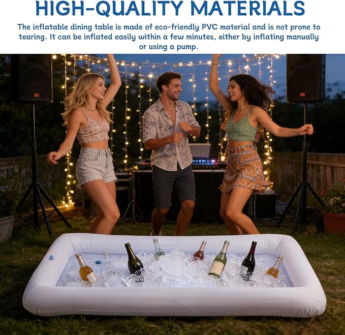 2-Pack Inflatable Serving Bar, Ice Buffet Cooler Tray for Food & Drinks | 53x25in. Fill with ice to keep food & drinks cold. For BBQ, picnic & pool parties. Inflatable buffet cooler containers.