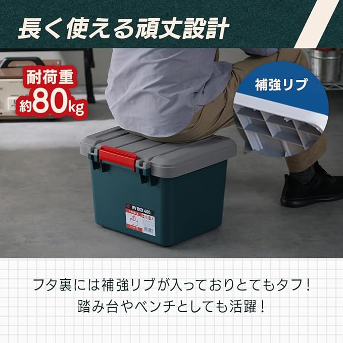 Iris Ohyama RV400R Storage Box, 16.7 x 15.6 x 12.6 inches (423 x 397 x 317 cm), RVBOX Storage Case, Storage Box, Outdoor Storage, Container, Outdoor Use, Charcoal Gray