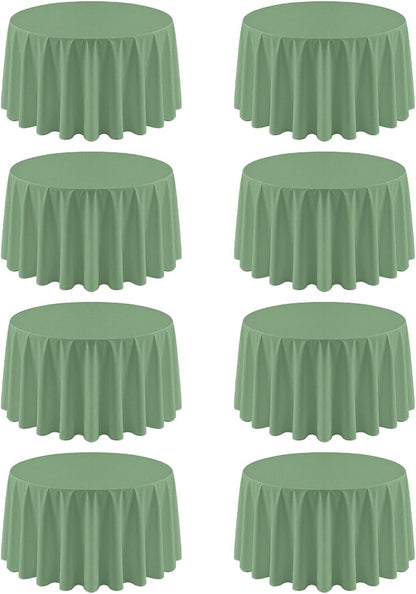 8 Pack Sage Green Round Tablecloth 90 Inch | For 3Ft-5Ft Round Table, Wrinkle Resistant Table Cloth, Washable Polyester Fabric, For Wedding Party Banquet Buffet Camping