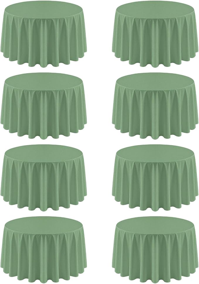 8 Pack Sage Green Round Tablecloth 120 Inch | For 4Ft-7Ft Round Table, Wrinkle Resistant Table Cloth, Washable Polyester Fabric, For Wedding Party Banquet Buffet Camping