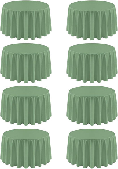 8 Pack Sage Green Round Tablecloth 120 Inch | For 4Ft-7Ft Round Table, Wrinkle Resistant Table Cloth, Washable Polyester Fabric, For Wedding Party Banquet Buffet Camping