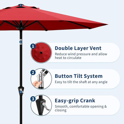 GarveeLife 10FT Umbrella Outdoor Patio, Pool Umbrella with Push Button Tilt and Crank, 8 Sturdy Ribs Waterproof UV Protection for Garden, Table, Backyard, Market | Table Umbrella Waterproof UV Protection for Garden, Pool, Deck, Backyard, Market (Red)