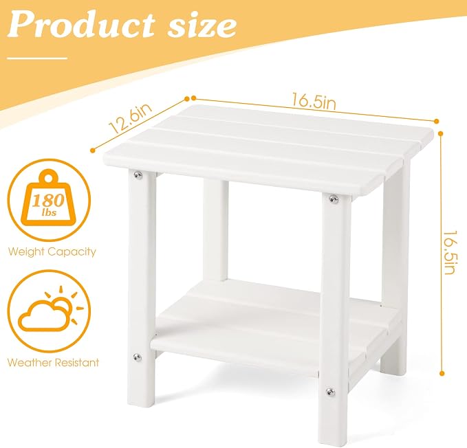Apolimi Adirondack Outdoor Side Table, 2-Tier Sturdy Patio End Table Weather Resistant, 16.5" Solid Side Table for Patio, Pool, Porch