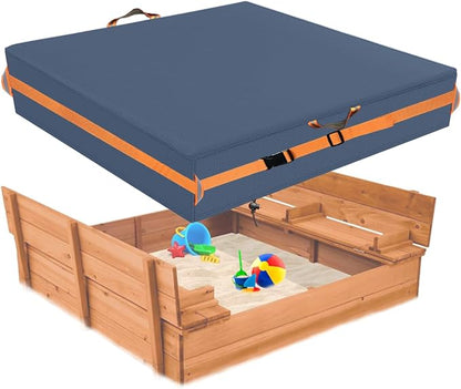 Outdoor Sandboxes Cover,600D Waterproof Oxford Fabric with Two Reflective Carrying Handles and a Loop of 8.1 Metre Webbing Carabiners,Elasticated Drawstring at the Bottom.77 L x 77" W x 8" H,Grey.