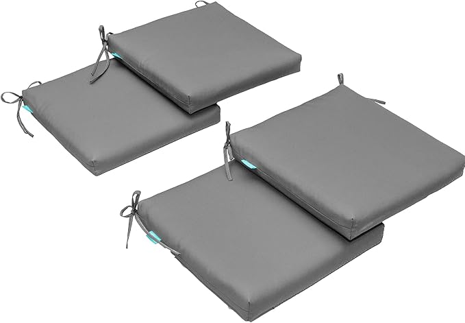 QILLOWAY Outdoor Indoor Chair Pads,Seat Cushions, Square Foam Dining Chair Patio Cushion Set of 4, All Weather, 17" Lx17 Wx3 D (Light Grey)