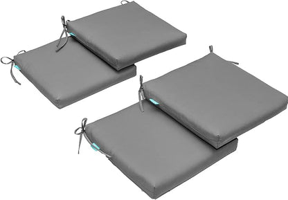 QILLOWAY Outdoor Indoor Chair Pads,Seat Cushions, Square Foam Dining Chair Patio Cushion Set of 4, All Weather, 17" Lx17 Wx3 D (Light Grey)