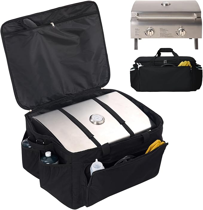NOELIFE Grill Carry Bag for Cuisinart CGG-306 Chef's Style Tabletop Grill, Padded Portable Case with Pockets for Small Propane Cylinders & Outdoor Griddle Accessories, Water-Resistant (Bag Only)