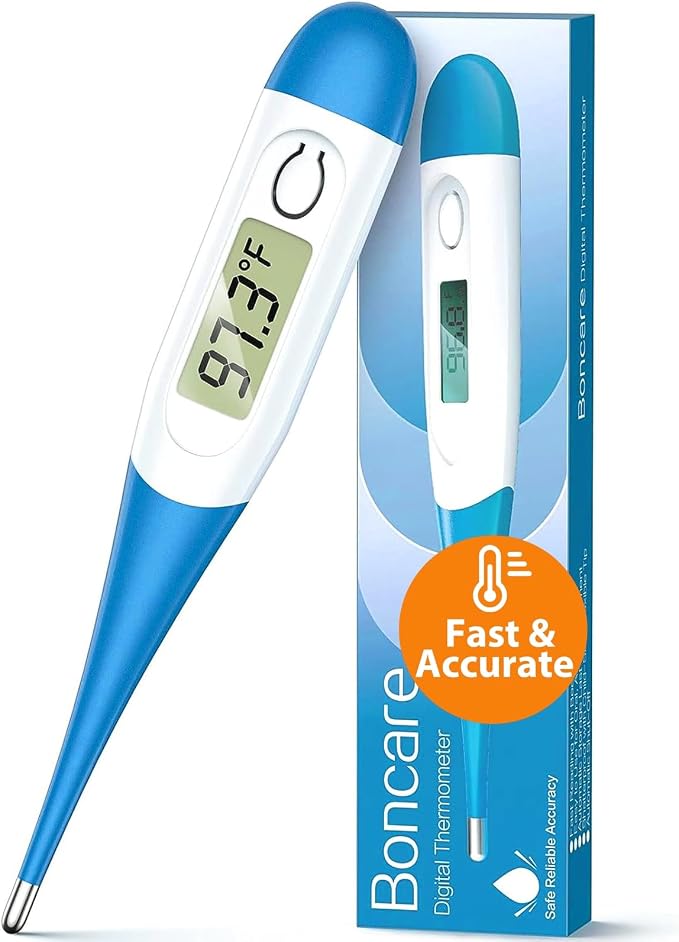 Boncare 10 Seconds Oral Thermometer for Adults and Kids, Light Blue | Accurate & Safe, Rectal Digital Thermometer for Baby, Fever Alarm