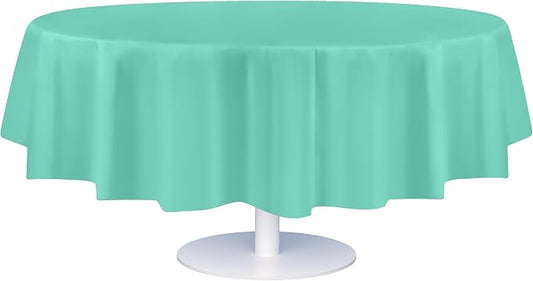 Grandipity 12 Pack Premium Disposable Plastic Tablecloth 84" Inch Decorative Round Table Cover - Aqua