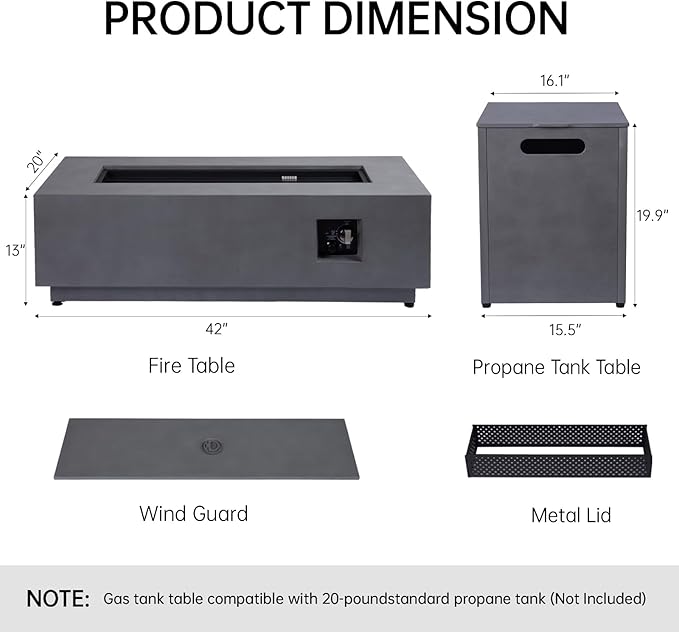 3-in-1 Propane Fire Pit Table, 50000 BTU Smokeless Firepit with Wind Guard and Tank Cover Table, Includes Rain Cover, Lava Rocks, and 2 Baking Pan, CSA Certified -Gas Fire Pits for Outside Patio