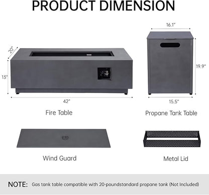 3-in-1 Propane Fire Pit Table, 50000 BTU Smokeless Firepit with Wind Guard and Tank Cover Table, Includes Rain Cover, Lava Rocks, and 2 Baking Pan, CSA Certified -Gas Fire Pits for Outside Patio