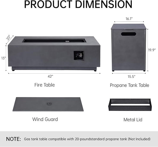 3-in-1 Propane Fire Pit Table, 50000 BTU Smokeless Firepit with Wind Guard and Tank Cover Table, Includes Rain Cover, Lava Rocks, and 2 Baking Pan, CSA Certified -Gas Fire Pits for Outside Patio