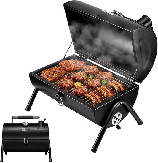 MAISON HUIS Small Charcoal Grill, Portable Tabletop BBQ Smoker for Outdoor Camping,Mini Grill for Tailgating, Hiking & Picnic, (Black)