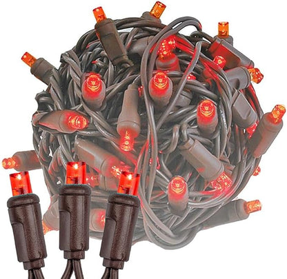 Novelty Lights 50ft 100 LED Red Christmas String Lights, Brown Wire | UL Listed IP55 Commercial Grade Xmas Lights for Outdoor & Indoor, 6 Inch Spacing, Dimmable, Connectable, Flicker Free Bulbs