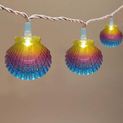 Beach Seashell String Lights - 8.3FT Ocean Themed Decorative 10 LED Seashells, Plug-in Warm White Fairy Lights for Patio, Garden, Wedding, Bedroom, Hawaii, Party, Tropical Beach Themed Decor