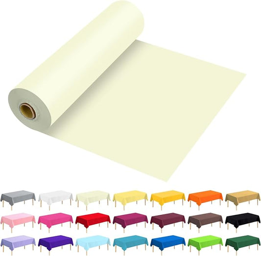 54 Inch X 100 Feet Plastic Table Cover Roll Premium Disposable Plastic Tablecloth for All Type/Shape Tables | Picnic, Party, Banquet, Birthdays, Weddings (Beige, 54 Inch X 100 Feet)