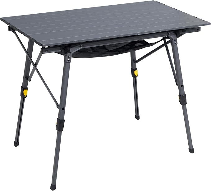 Portal Outdoor Folding Portable Picnic Camping Table with Adjustable Height Aluminum Roll Up Table Top Mesh Layer, Dark Gray