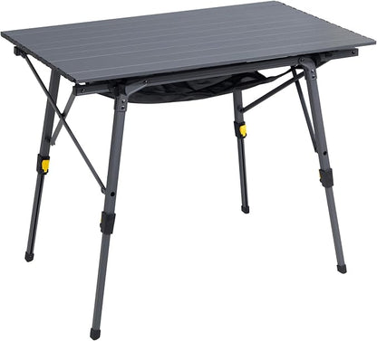 Portal Outdoor Folding Portable Picnic Camping Table with Adjustable Height Aluminum Roll Up Table Top Mesh Layer, Dark Gray