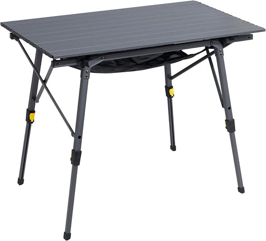 Portal Outdoor Folding Portable Picnic Camping Table with Adjustable Height Aluminum Roll Up Table Top Mesh Layer, Dark Gray