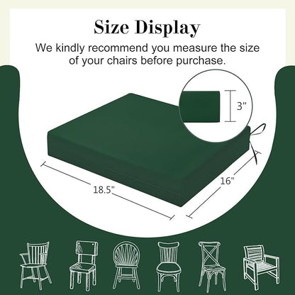 Cozyide Outdoor Chair Cushions, Waterproof Patio Seat Cushions with Adjustable Straps, Square Corner Patio Chair Cushions for Garden, Dark Green, 18.5x16x3 Inch (Pack of 4)