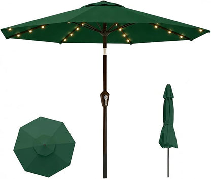 11FT Solar Lighted Patio Umbrella, Outdoor Table Market Umbrellas with Crank Lift, 32 LED Lights, 8 Sturdy Ribs, UV-Resistant for Deck, Garden, Pool
