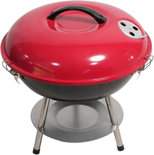 Round Griddle, Charcoal Grills Portable Charcoal Round Grill, Red Small Grills with Locking Lid and Dual Vents Chrome Plated Travel BBQ for Backyard Bonfire Outdoor Cooking Camping