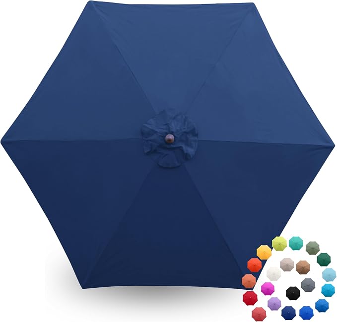 Formosa Covers 9ft 6 Ribs Market Patio Umbrella Replacement Canopy - Top Canvas - 600D UV Protective and Water Resistant Umbrella Olefin Fabric- Premium Quality Replacement Canopy Cover ONLY (Navy)
