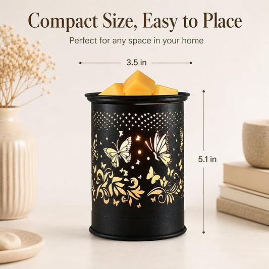 Butterfly Wax Warmer Metal Wax melt Warmer Electirc Candle Wax Burner | Electric Wax Melts Wax Cubes Black Candle Lamp for Home Office Decor,Wax Burner as Gifts for Mom Grandma Women Girls