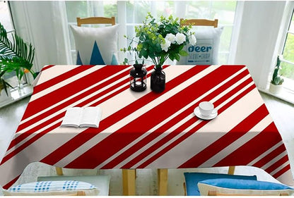 Moslion Red and Cream Stripes Tablecloth Candy Cane Rectangle Tablecloth for Picnic BBQ Kitchen 60x84 Inch