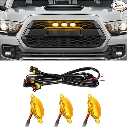 3PCS Car Grille Lights, Bright LED Vehicle Front Grille Trim DRL Lamps with Wiring Harness, Waterproof Auto Exterior Grid Bumper Running Light, Compatible with F150 F250 F350 (Yellow)