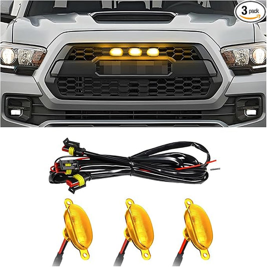 3PCS Car Grille Lights, Bright LED Vehicle Front Grille Trim DRL Lamps with Wiring Harness, Waterproof Auto Exterior Grid Bumper Running Light, Compatible with F150 F250 F350 (Yellow)