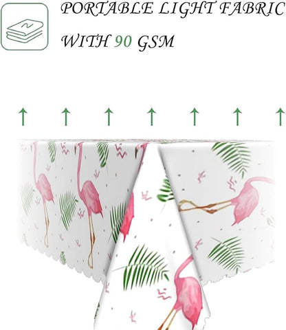 60x120 Inch Tropical Theme Rectangle Tablecloth Pink Flamingo Hawaii Botanical Plant White Table Cloth Washable Durable Table Cover for Beach Party Kitchen Home Dining BBQ Decor