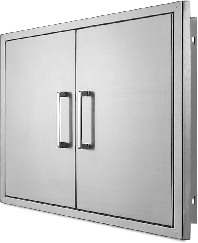 Outdoor Kitchen Doors- 28" W x 21" H -Stainless Steel BBQ Double Access Door,Flush Mount for Outdoor Kitchen Island