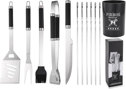 BBQ Grilling Tools Set,12pcs Grilling Accessories Kit for Men Gift, BBQ Grill Utensils Gift Kit with Storage Bucket BBQ Tools Grill Tools Set for Outdoor Grill (Black)